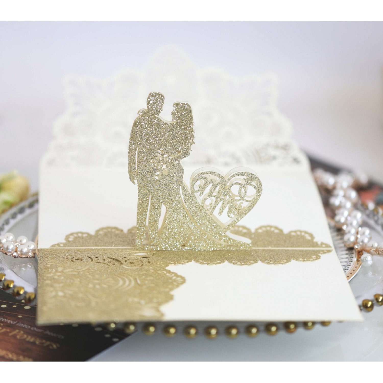 3D Wedding Invitation Card Laser Cut Paper Iridescent Paper